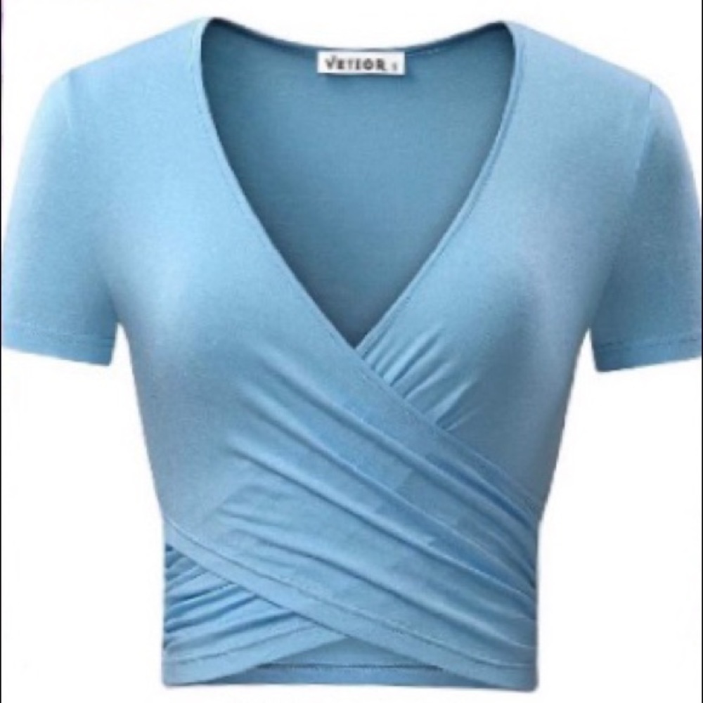 Light blue wrap top